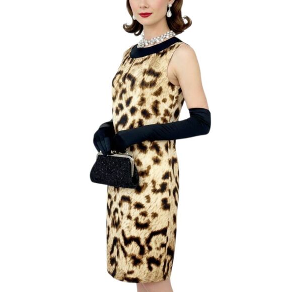 Nicole Miller Keyhole Sleeveless Halter Leopard 60s Mod Glam Cocktail Dress Sz 6 - Picture 2 of 14